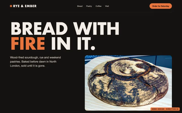Option 2: Bold and fiery home page for the example brand