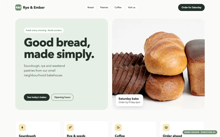 Option 3: Fresh and friendly home page for the example brand