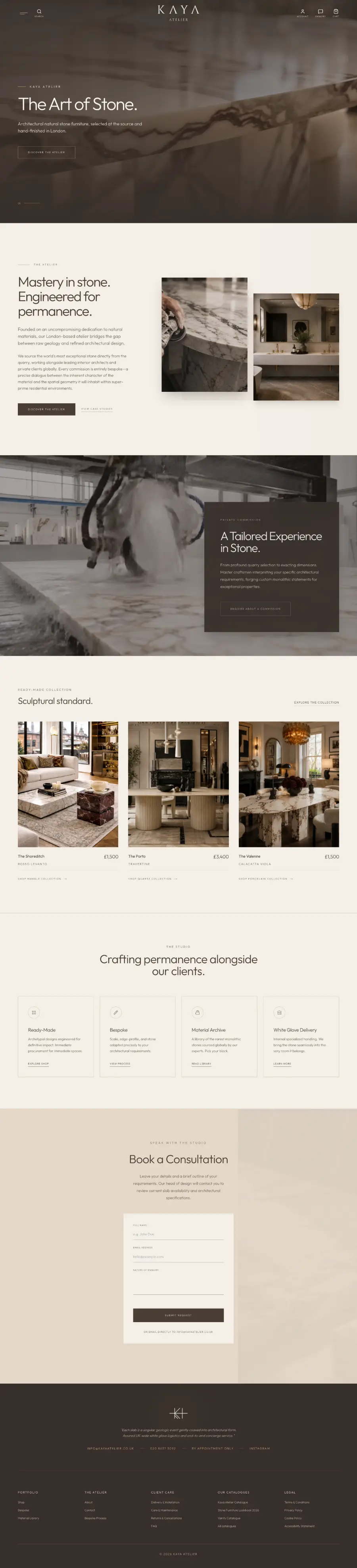 Home page of the Kaya Atelier website, designed by Buka Web