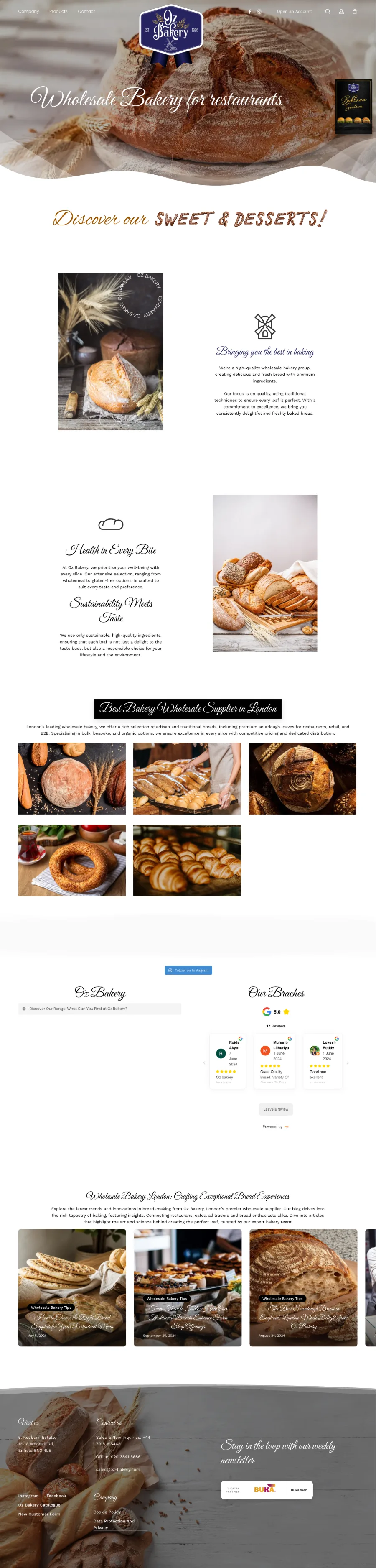 Home page of the Oz Bakery website, designed by Buka Web