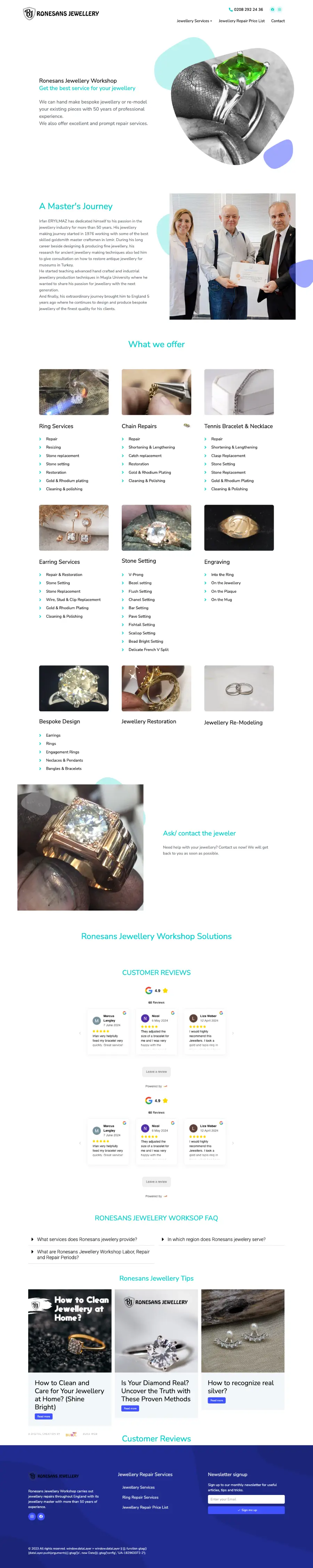 Home page of the Ronesans Jewellery website, designed by Buka Web