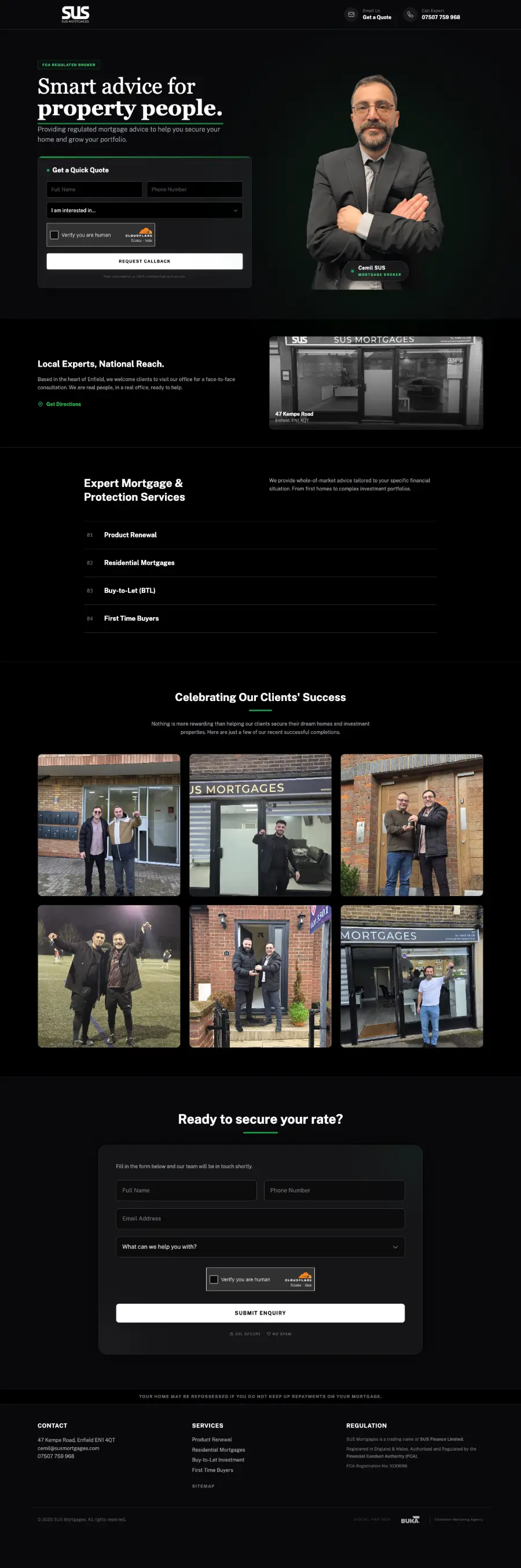Home page of the SUS Mortgages website, designed by Buka Web