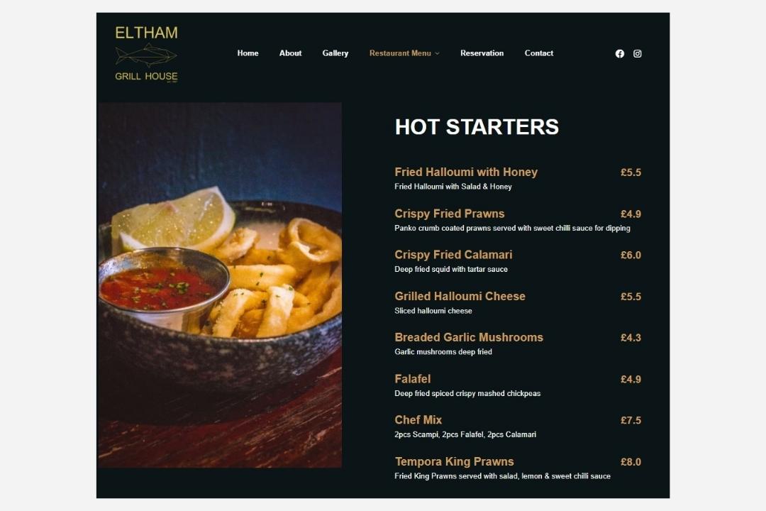 eltham grill menu price page
